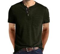 Générique Homme Henley T-Shirts à Manches Courtes Col Tunisien Boutons Coton Décontractée Slim Fit Chemises en Coton T-Shirt Homme Respirant Haut d'extérieur Fitness Tee Shirt Vetement Solde