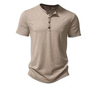 Générique Homme Henley T-Shirts à Manches Courtes Col Tunisien Boutons Coton Décontractée Slim Fit Chemises en Coton T-Shirt Homme Respirant Haut d'extérieur Fitness Tee Shirt Vetement Solde