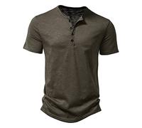 Générique Homme Henley T-Shirts à Manches Courtes Col Tunisien Boutons Coton Décontractée Slim Fit Chemises en Coton T-Shirt Homme Respirant Haut d'extérieur Fitness Tee Shirt Vetement Solde