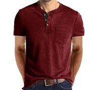 Générique Homme Henley T-Shirts à Manches Courtes Col Tunisien Boutons Coton Décontractée Slim Fit Chemises en Coton T-Shirt Homme Respirant Haut d'extérieur Fitness Tee Shirt Vetement Solde