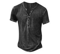 Générique Homme Henley T-Shirts à Manches Courtes Col Tunisien Boutons Coton Décontractée Slim Fit Chemises en Coton T-Shirt Homme Respirant Haut d'extérieur Fitness Tee Shirt Vetement Solde