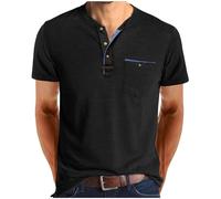 Générique Homme Henley T-Shirts à Manches Courtes Col Tunisien Boutons Coton Décontractée Slim Fit Chemises en Coton T-Shirt Homme Respirant Haut d'extérieur Fitness Tee Shirt Vetement Solde
