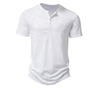 Générique Homme Henley T-Shirts à Manches Courtes Col Tunisien Boutons Coton Décontractée Slim Fit Chemises en Coton T-Shirt Homme Respirant Haut d'extérieur Fitness Tee Shirt Vetement Solde