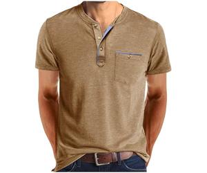 Générique Homme Henley T-Shirts à Manches Courtes Col Tunisien Boutons Coton Décontractée Slim Fit Chemises en Coton T-Shirt Homme Respirant Haut d'extérieur Fitness Tee Shirt Vetement Solde