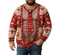 Générique Homme Pull Noël Jacquard Cravate Imprimée Torse Velu Bordures | Maille Tricotée Dense Sweat, Top Hivernal, Style Humoristique Festif Pièce, Haut De Fête, Pour Réveillons Et Photos
