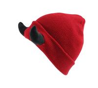 Générique Homme Rigolo Chapeau tricoté avec Cornes du Diable pour Hommes et Femmes, Bonnet avec Cornes de démon, pour l'hiver, Ski Chaud en Plein Blanc Enfant (Red, One Size)