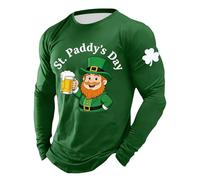 Générique Homme Saint Patrick Royaume-Uni, Sweat-Shirt Irlandais Trèfle Shamrock Bière Imprimé Pullover, Manches Longues Chemise Col Rond Blouse Vert Irlande Pull Chanceux Tops St. Paddy's Day