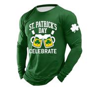 Générique Homme Saint Patrick Royaume-Uni, Sweat-Shirt Irlandais Trèfle Shamrock Bière Imprimé Pullover, Manches Longues Chemise Col Rond Blouse Vert Irlande Pull Chanceux Tops St. Paddy's Day