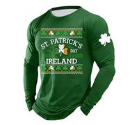 Générique Homme Saint Patrick Royaume-Uni, Sweat-Shirt Irlandais Trèfle Shamrock Bière Imprimé Pullover, Manches Longues Chemise Col Rond Blouse Vert Irlande Pull Chanceux Tops St. Paddy's Day