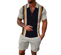 Générique Homme Survêtement de Sport T-Shirt à Manches Courtes Fermeture éclair et Short Ensemble Court 2 Pièces Pour Homme, Polo, Tendance, éTé