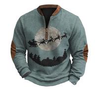 Générique Homme Sweatshirt Noël - Sweat sans Capuche Sweat-Shirt à Capuche décontracté et rétro en Tricot épais Motif imprimé 3D col Montant imprimé numériquement 2025 (Navy XXXXL)