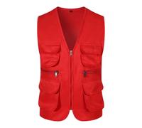 Générique Homme Veste Sans Manches Men's Spring Summer Autumn And Winter Multi Pocket Overalls Vest Reporter Photography Tooling Reflective Construction Vest Veste Jean Sans Homme Biker (Red, XL)
