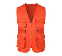 Générique Homme Veste Sans Manches Men's Spring Summer Autumn And Winter Multi Pocket Overalls Vest Reporter Photography Tooling Reflective Construction Vest Veste Jean Sans Homme Biker (Orange, L)