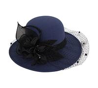 Générique Homme Western Cuir Femmes Automne et Hiver Fleurs Haut Rond Casquette de Bassin de pêcheur décontracté Petit Chapeau Melon Melon Bleu (Navy, M)