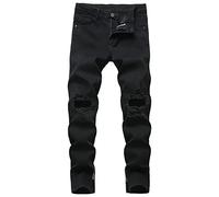 Générique Hommes au - Dessus du Genou Slim Jeans Trou cassé cône Legging Slim Pantalons Droite Fourche Breaking Hole Jeans (Noir,40)