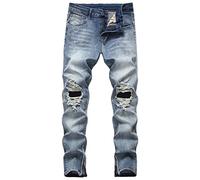 Générique Hommes au - Dessus du Genou Slim Jeans Trou cassé cône Legging Slim Pantalons Droite Fourche Breaking Hole Jeans (Bleu Clair,40)