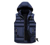 Générique Hommes Automne et Hiver Chaud Manteau Gilets Couleur Unie sans Manches Gilet Mode à Capuche Fermeture éclair Gilet Gilet Camouflage pour Hommes (Dark Blue, L)