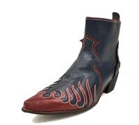 Générique Hommes Bout Pointu Bottes Western Cowboy Talon Bloc Bottines Courtes Cuir PU Botte Gothique Punk avec Fermeture Éclair Latérale,Bleu,40 EU