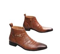 Générique Hommes Bout Pointu Bottines Habillées Cuir PU Bottines Courtes avec Fermeture Éclair sur Talon Plate Chaussures De Robe De Bureau,Marron,40 EU