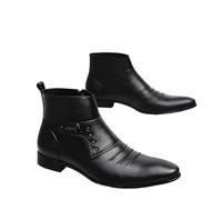 Générique Hommes Bout Pointu Bottines Habillées Cuir PU Bottines Courtes avec Fermeture Éclair sur Talon Plate Chaussures De Robe De Bureau,Noir,40 EU