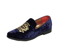 Générique Hommes Bout Pointu Velours Chaussures De Robe De Ville Classiques Glisser sur Mocassins Pantoufles Faux Daim pour Bal,Bleu,40 EU