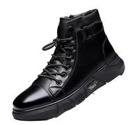 Générique Hommes Bout Rond Cuir PU Bottes Décontractées Lacer Bottes Courtes avec Fermeture Éclair sur Semelle Antidérapante Chaussures De Robe De Plate-Forme,Black(Height Increasing),41 EU