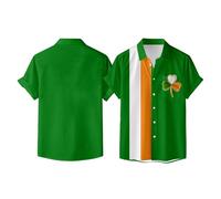Générique Hommes Chemise Hawaii Saint-Patrick Bloc Couleur Drapeau Irlandais Imprimé trèfle