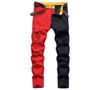 Générique Hommes Collage coloré Jeans Fourche Claque règle Slim Jeans Breaking Hole Stretch Slim Jeans (Multicolore 14,34)