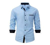 Générique Hommes décontracté Chemise Haute Confortable Couleur Unie Bouton Petit Haut à Manches Longues Haut (Blue, L)