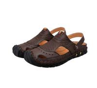Générique Hommes deux en un surdimensionné cuir de vache anti dérapage casual eau wading sports creux respirant casquette chaussures de plage (jaune,43)