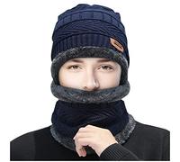 Générique Hommes Hiver Chaud Bonnet Thermique Écharpe Ensemble Tricot Chapeau Cache-Cou avec Doublé Polaire Cadeau Homme Femme