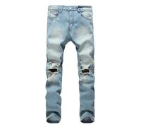 Générique Hommes Jean Coupe Classique - Jean Noir Tendance Jeans pour Hommes déchirés nostalgiques Gros Pantalons en Denim pour Hommes en Lambeaux (Light Blue 38)