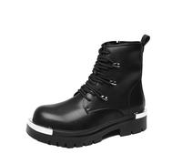 Générique Hommes Lacer Bottes De Combat avec Fermeture Éclair Latérale Bout Rond Cuir PU Bottines Courtes Talon Bloc Bottes À Plateforme,Noir,40 EU