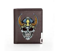 Générique Hommes Nouveauté Portefeuille Mince à Deux Volets avec Protection RFID, 10 Emplacements Cartes Carte Cuir Sac Pince éTui Court, Viking Amulette Porte-Monnaie,Marron,Viking Warrior 2
