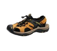 Générique hommes sandales surdimensionnées cuir de vache antidérapant casual water wading sports creusés orteils respirants chaussures de plage enveloppées (jaune,43)
