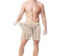Générique Hommes Stripe Fancy Full Marks Culotte Cylindre Droit Mesh Ventilation Motion Flat Angle Short (Khaki S)