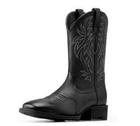 Générique Hommes Talon Plate Bottes Western Cowboy À Enfiler Bottes Mi-Mollet avec Broderie Cousu Bout Rond Cuir PU Botte Longues,Noir,38.5 EU