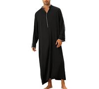 Générique Hommes Thobe avec Manches Longues Arabe Musulmane Calf-Length Musulman Homme Qamis LéGèRe Musulman Homme Robe Vintage Indoor Blouse VêTements De PrièRe Top Turn-Down Collar
