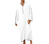 Générique Hommes Thobe avec Manches Longues Arabe Musulmane Calf-Length Musulman Homme Qamis LéGèRe Musulman Homme Robe Vintage Indoor Blouse VêTements De PrièRe Top Turn-Down Collar
