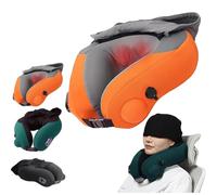 Générique Hooded Heated Inflatable Neck Massage Pillow, 3D Kneading, 360° Support, Press-to-Inflate No Pump, 2-Speed, Auto Timer, USB-C 2000mAh, Travel Pillow for Airplane/Car/Office(Orange)