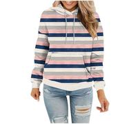 Générique Hoodie à Capuche de Maison pour Femme 2025 Col Rond Manches Longues Ajustée Pullover Quotidien Simplicité Mode Rayé de Couleur Sweatshirt avec Cordon Serrage et Poches