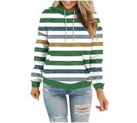 Générique Hoodie à Capuche de Maison pour Femme 2025 Col Rond Manches Longues Ajustée Pullover Quotidien Simplicité Mode Rayé de Couleur Sweatshirt avec Cordon Serrage et Poches