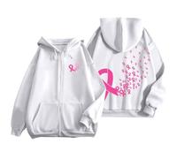 Générique Hoodie Femme, système Fermeture éclair Totale, Moelleux Symbole Combat Cancer du Sein, Accessoire Ruban rosé, Excellent contributions