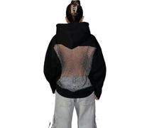 Générique Hoodie Hollow Mesh Back Women's Open Back Sweatshirt with Loose Fit, Cropped Causal Hollow Out Hooded Top with Pocket (Black,M)