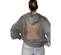 Générique Hoodie Hollow Mesh Back Women's Open Back Sweatshirt with Loose Fit, Cropped Causal Hollow Out Hooded Top with Pocket (Gray,TP)