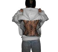 Générique Hoodie Hollow Mesh Back Women's Open Back Sweatshirt with Loose Fit, Cropped Causal Hollow Out Hooded Top with Pocket (White2,Grand)