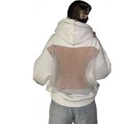 Générique Hoodie Hollow Mesh Back Women's Open Back Sweatshirt with Loose Fit, Cropped Causal Hollow Out Hooded Top with Pocket (White,TP)