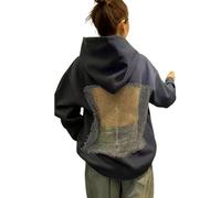 Générique Hoodie Hollow Mesh Back Women's Open Back Sweatshirt with Loose Fit, Cropped Causal Hollow Out Hooded Top with Pocket (Dark Blue,Grand)