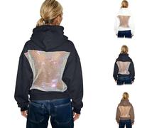 Générique Hoodie Hollow Mesh Back Women's, See Through Crystal Fishnet Pullover,Y2K Crystal Mesh Hoodie,Oversize Lace Cutout Hoodies,Womens Crystals Hollow Backs Hoodies (Black,M)