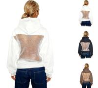 Générique Hoodie Hollow Mesh Back Women's, See Through Crystal Fishnet Pullover,Y2K Crystal Mesh Hoodie,Oversize Lace Cutout Hoodies,Womens Crystals Hollow Backs Hoodies (White,M)